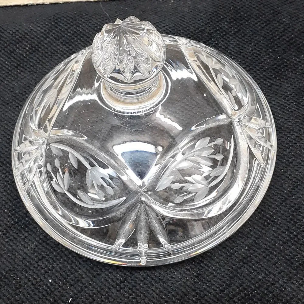 Vintage Gorham Poland hand‎ cut clear crystal lidded candy dish